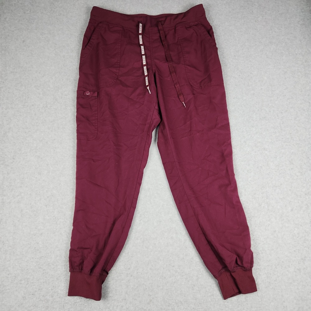 Med Couture Scrub Pants Womens Large Wine Touch Cargo Pockets Stretch Drawstring - Picture 1 of 7